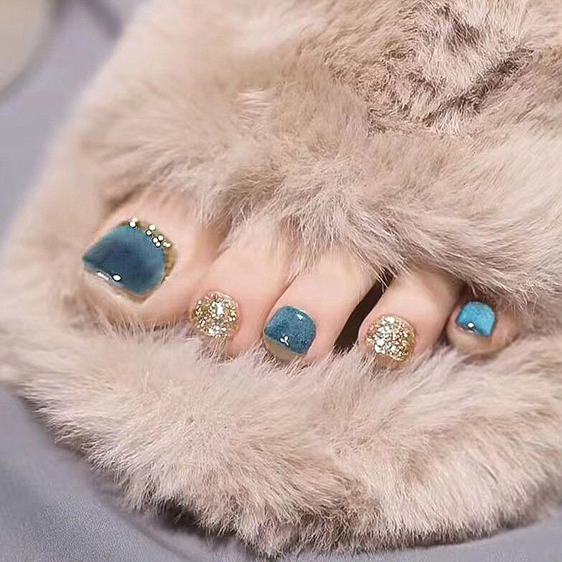 J70-Blue Crystal Cat's Eye Wear Toenails Finished Champagne Glitter Burst Foot Nail Art Foot Fake Nail Patch J70-Blue Crystal Cat's Eye Wear Toenails Finished Champagne Glitter Burst Foot Nail Art Foot Fake Nail Patch