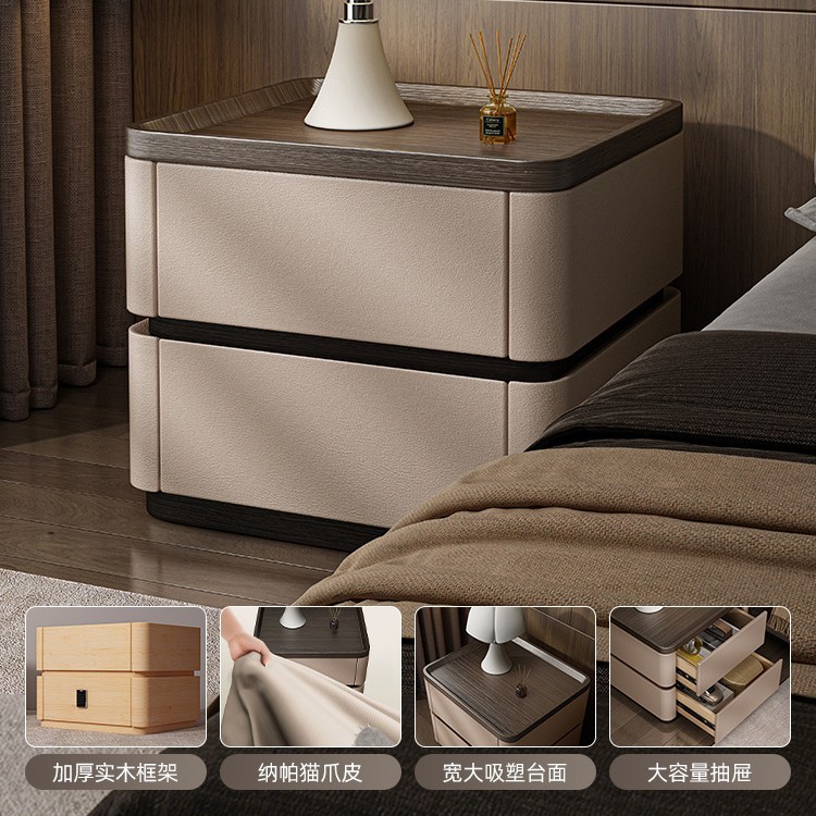 Mesita de noche de madera maciza con cerradura de combinación, caja fuerte, lujo ligero, sensación de alta gama, 2025, estilo caliente, dormitorio doméstico, armario de almacenamiento