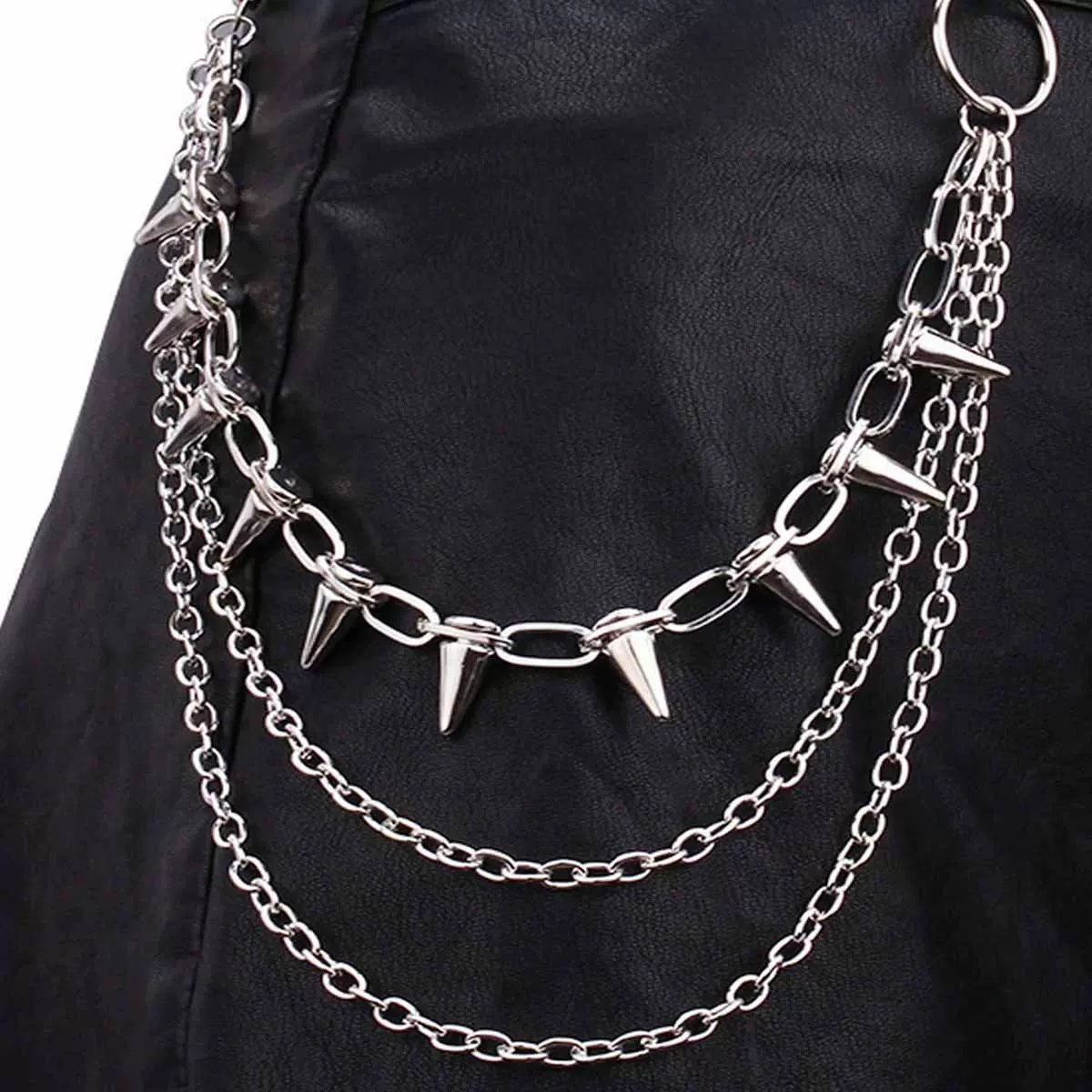 尼曼欧美跨境饰品 嘻哈朋克金属铆钉舞台演出多层腰链 装扮牛仔裤