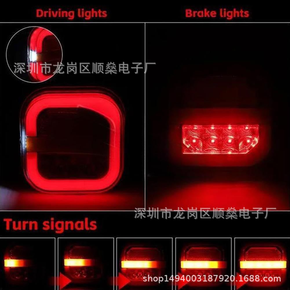 Cross-Border In-Stock 24V Led Sequential Light Guide Square Hamburger Light Truck Side Light Width Indicator Light Truck Tail Light