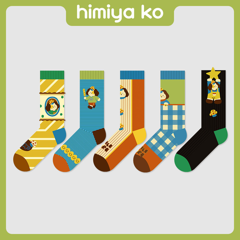 Autumn and Winter New Cartoon Illustration Dog Diary Tube Socks Women's Blue White Lattice Special-Shaped Rouge Fashionable Socks Cotton Socks Autumn and Winter New Cartoon Illustration Dog Diary Tube Socks Women's Blue White Lattice Special-Shaped Rouge Fashionable Socks Cotton Socks