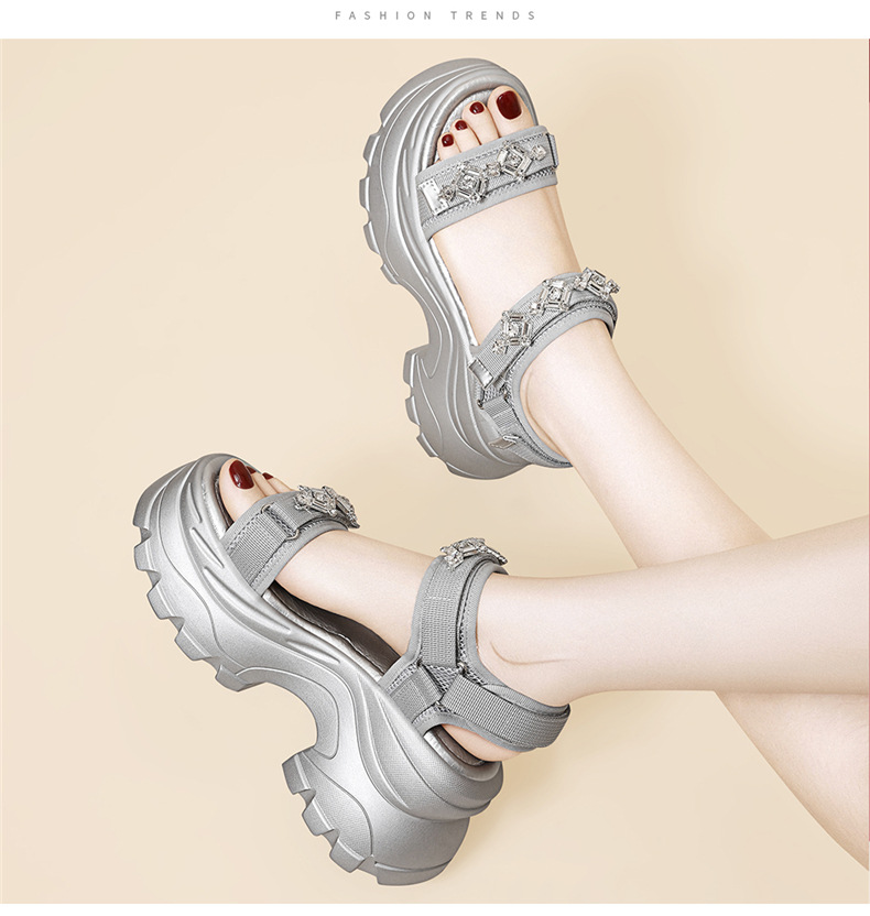 Sandal thể thao đế dày đính đá phong cách La Mã — JST 7186 bạc, JST 7186 màu đen chi tiết 14