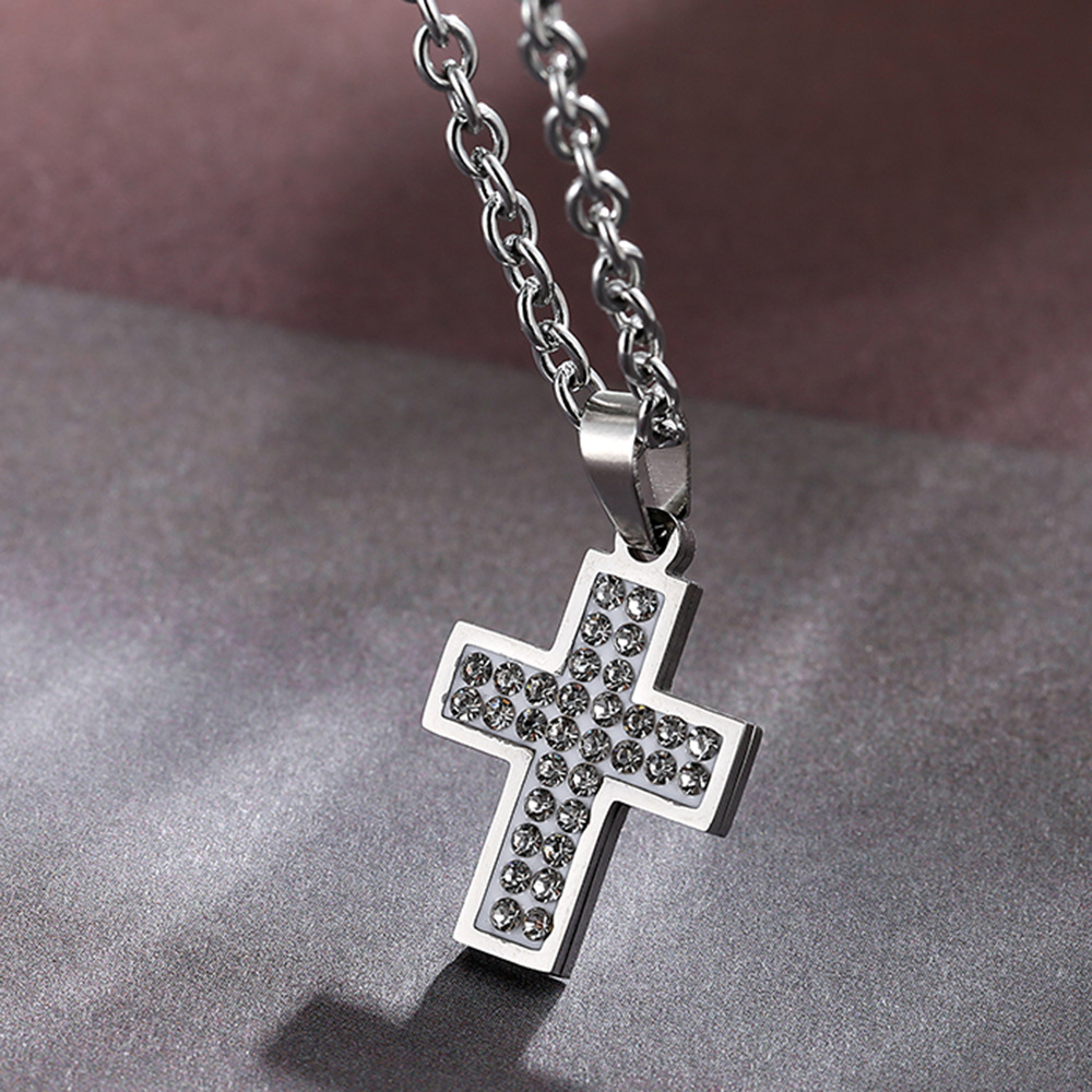 耶稣项链明星嘻哈镂欧美古钛钢项链 潮男不锈钢项链 十字架吊坠|ru