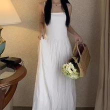 名媛吊带连衣裙女春装2024年新款长裙超好看法式气质白色裙子女