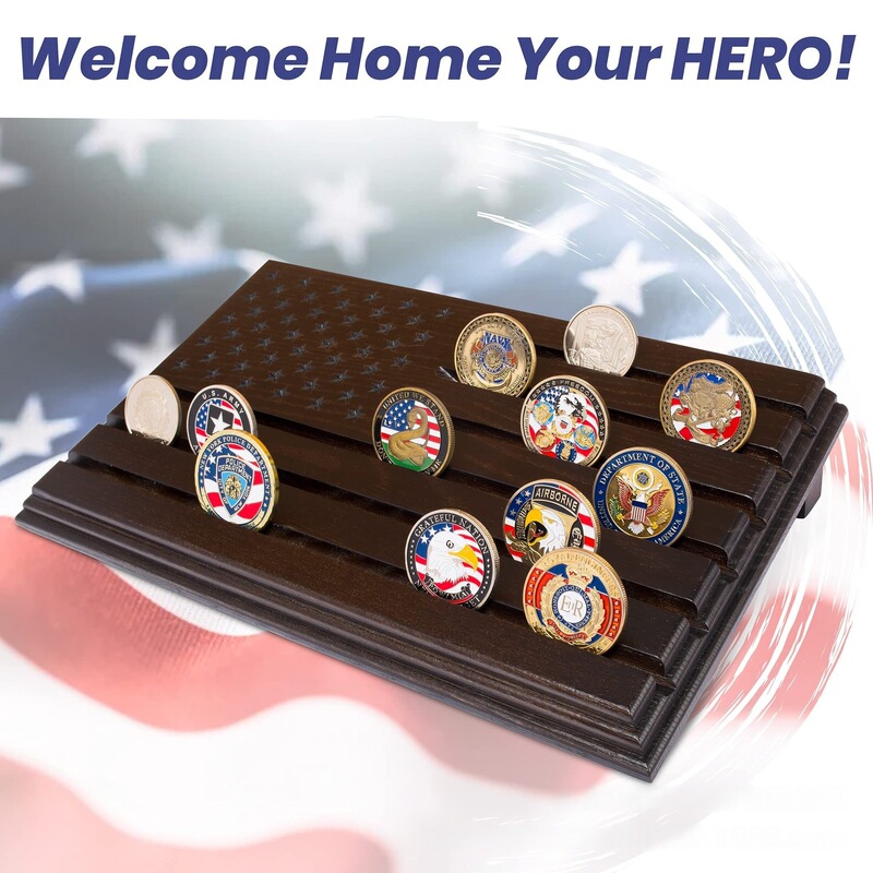 Wooden Commemorative Coin Display Stand Desktop Multi-Layer Medal Collection Challenge Coin Display Base Storage Wooden Stand