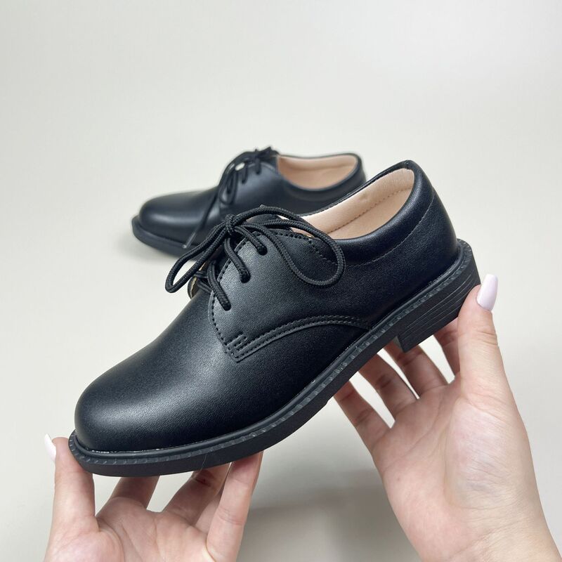 Hong Kong Middle School Student Leather Shoes Men's Genuine Leather Black Junior High School Boys Teenagers High School Students Shenzhen Boys School Shoes