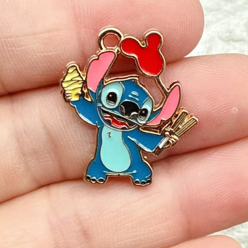 漫画アニメかわいいステッチ合金オイル滴下 diy ジュエリーアクセサリーネックレスイヤリングブレスレットキーホルダーペンダント|undefined