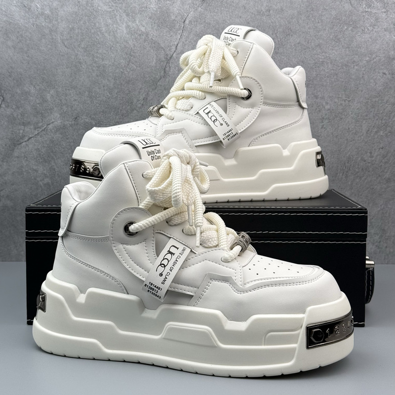 Men's White Sneakers Spring Designer Trendy Ins Thick-Soled Height-Increasing Sneakers Fashion Mid-Top Sports Shoes