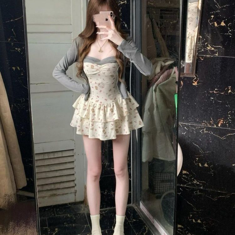 Mi Jiuの新しい甘くてスパイシーな花柄のスリムフィットドレス+カーディガンジャケットは春と夏のファッションの必需品です|undefined