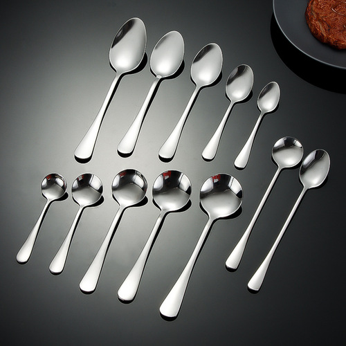 Stainless steel spoon 1010 pointed spoon round spoon Western food spoon tableware household eating spoon stirring coffee spoon wholesale