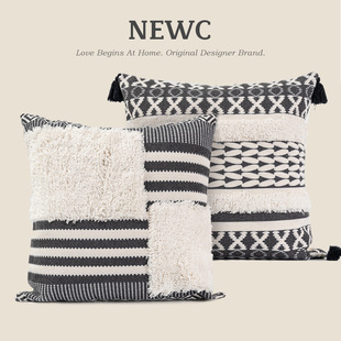 Foreign trade tufted bohemian geometric tufted tassel pillow ins living room sofa black and white retro pillow