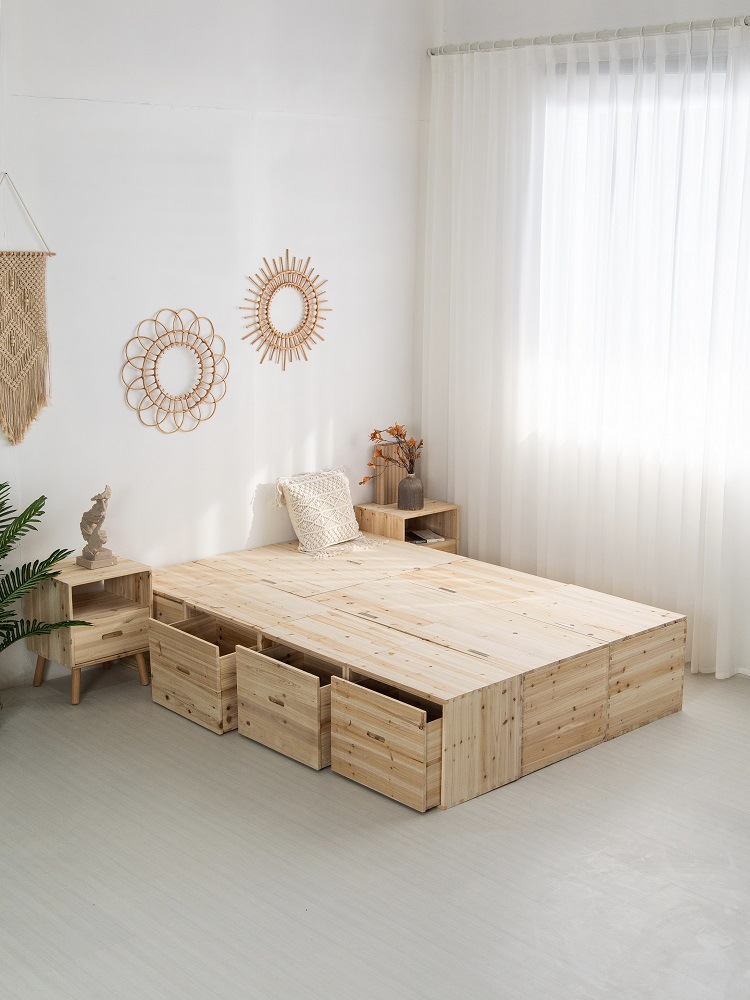 Tatami Bed Box Wooden Box Splicing Bed Solid Wood Box Storage Bed Bay Window Splicing Cabinet Tatami Small Apartment High Box Bed