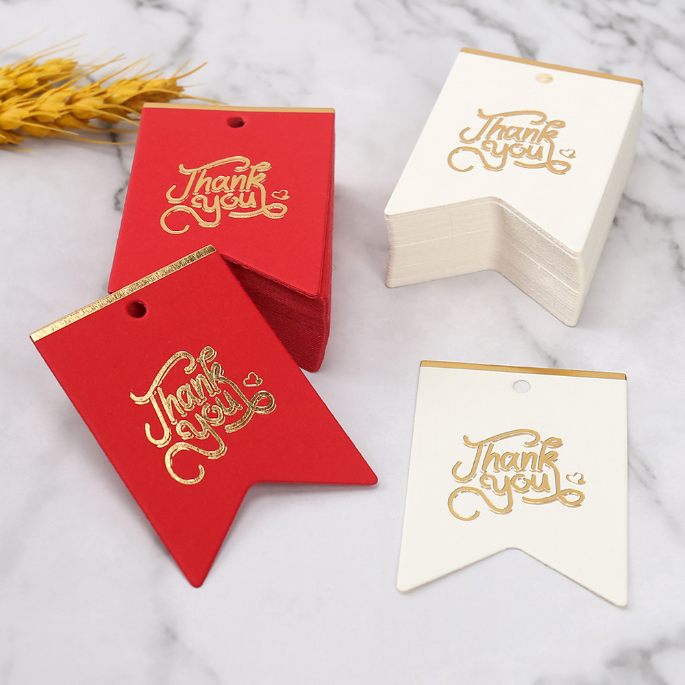 2022跨境新品伴手礼感谢吊牌烫金红色thankyou的卡片礼品吊卡挂牌