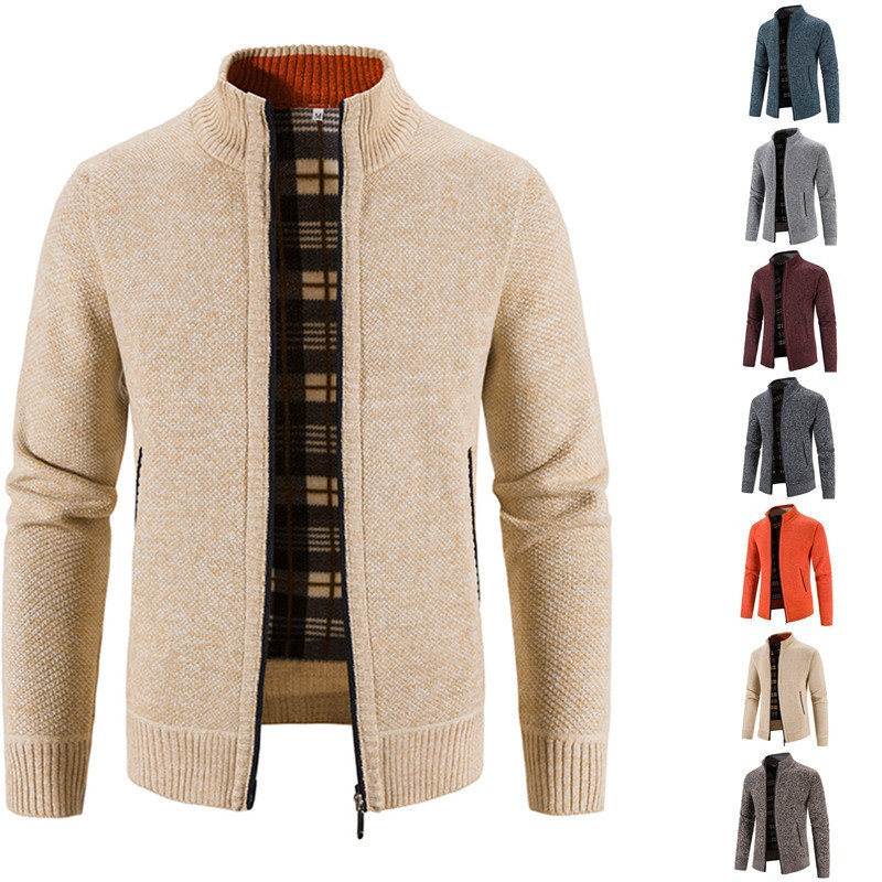 Foreign Trade Men's Autumn and Winter Cardigan Zipper Sweater Fleece Collar Jacket Men's Loose Knitwear Jacket Jacket Men's Top