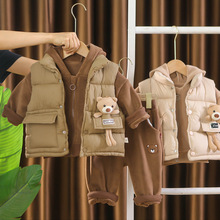 宝宝加绒脚丫熊棉服套装加厚2儿童衣服男童秋冬童装1岁婴儿冬装