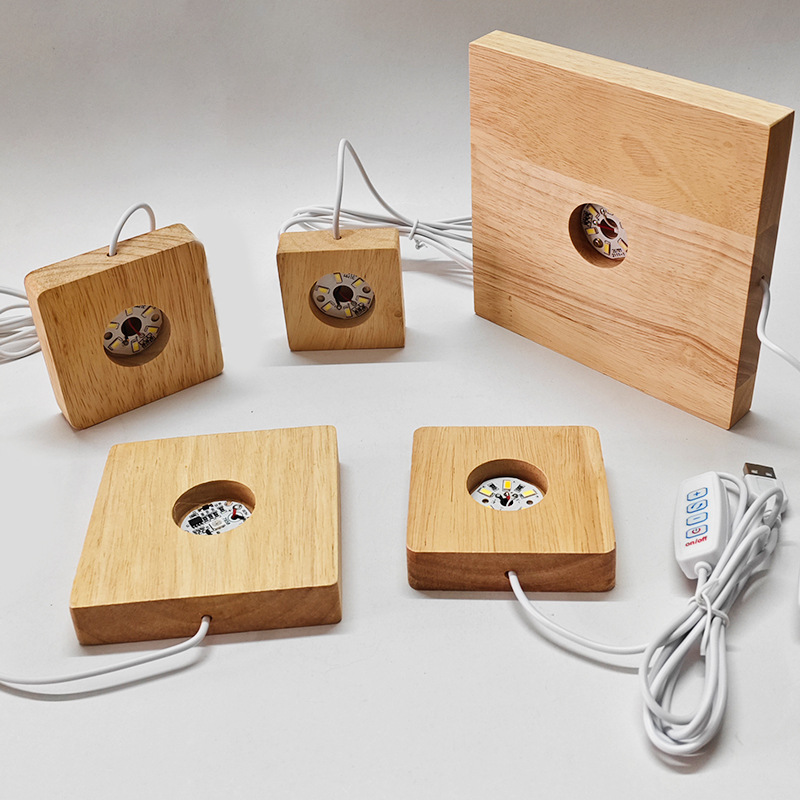 사각형 단단한 나무 빛나는베이스 led 나무 밤 빛 크리스탈 공 램프 홀더 크리 에이 티브 diy 아로마 테라피 공예 장식품