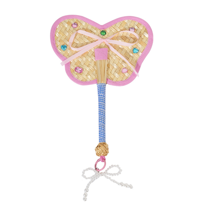 Ventilador de pu de color fresco, paja de trigo, ventilador de dopamina tejido a mano, mini ventilador de mano portátil lindo