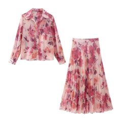 外国貿易リスト! 婦人服卸売りファッションカジュアル二点セットプリント長袖シャツ高腰半身スカートセット