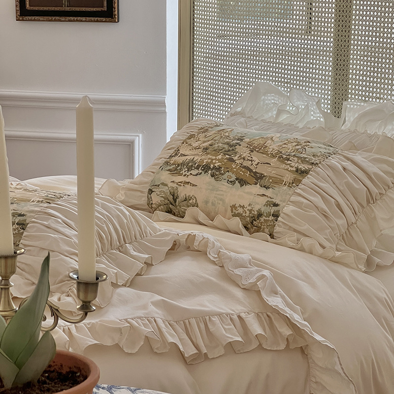 Nordic Vintage Four Piece Bedding Set Pure Cotton Princess Style_voghion.com