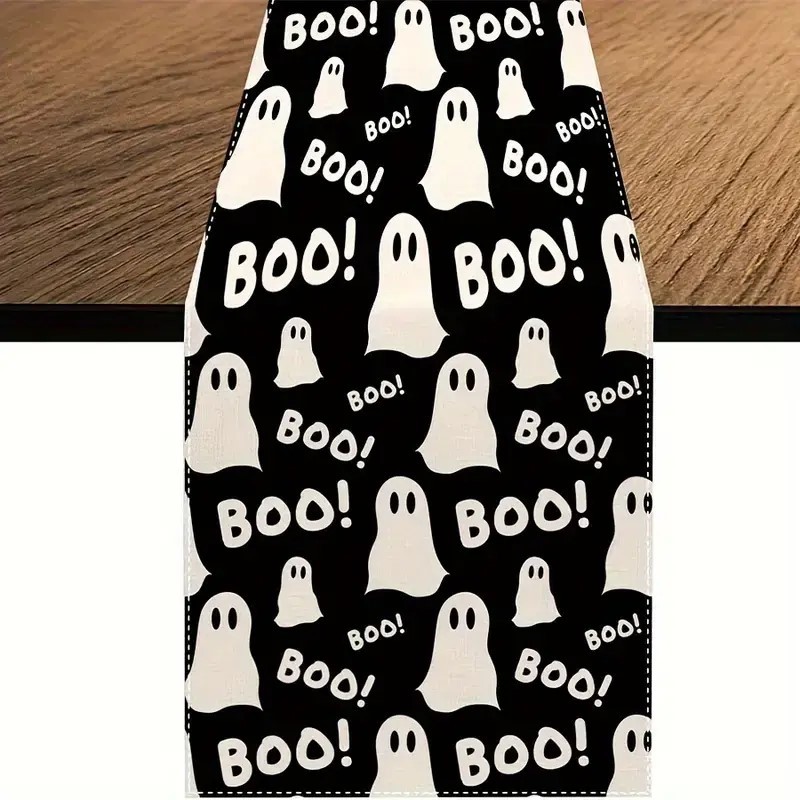 Transfronterizo 2024 Amazon nuevo Halloween fantasma calabaza festival lino tabla bandera tabla de comedor bandera de té