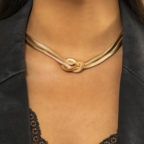 European and American cross-border jewelry, metallic style knotted chain necklace for women, punk style hip-hop geometric clavicle necklace