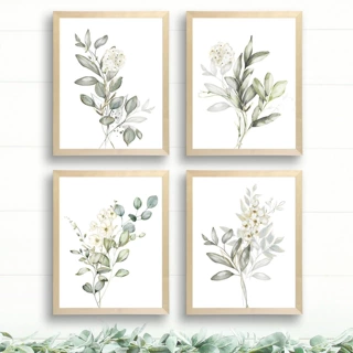 北欧水彩小清新绿色植物叶子客厅卧室装饰无框挂画画芯帆布海报