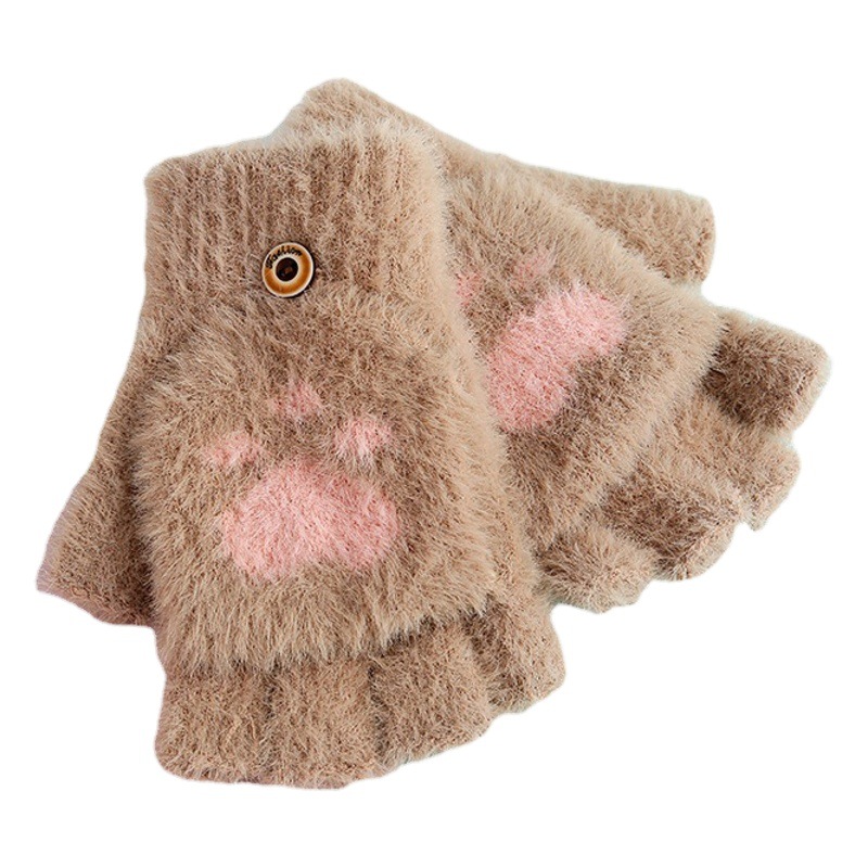 Invierno nuevo estudiante adulto medio dedo Flip oso pata doble uso Guantes Térmicos ventas directas de la fábrica