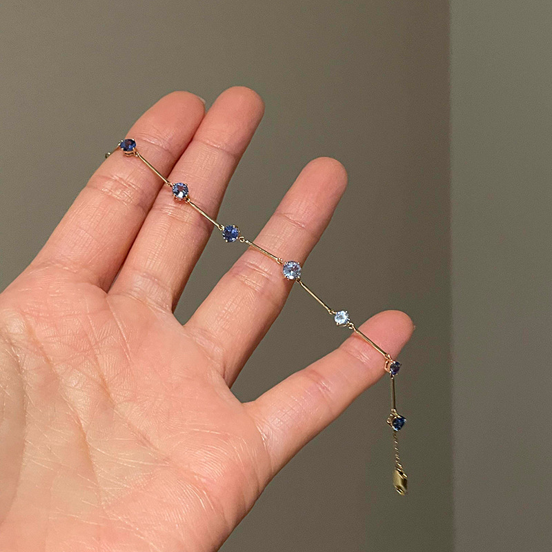 "Star Blue Gold Fragment" Minimalist Style Imitation Sapphire Patchwork Bracelet, Light Luxury Niche Daily Versatile Non-Repetitive Jewelry