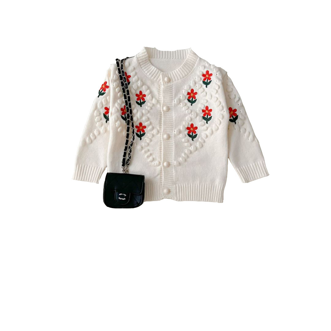 JINYONG Kinderpullover Neue koreanische Ausgabe Western Sweet bestickte Blume 3D Ball Strickmantel für Mädchen_voghion.com