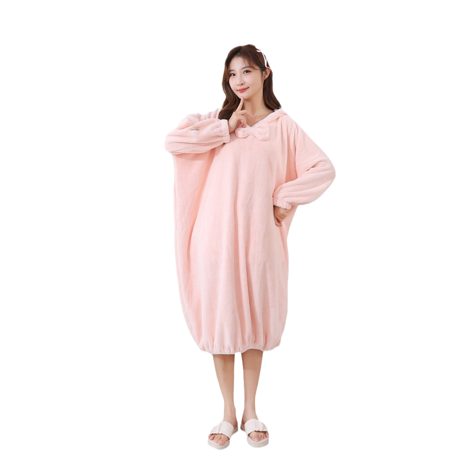 가을과 겨울 새로운 후드 목욕 가운 긴팔 따뜻한 목욕 원피스 활 홈 목욕 가운 두꺼운 산호 양털 느슨한 잠옷