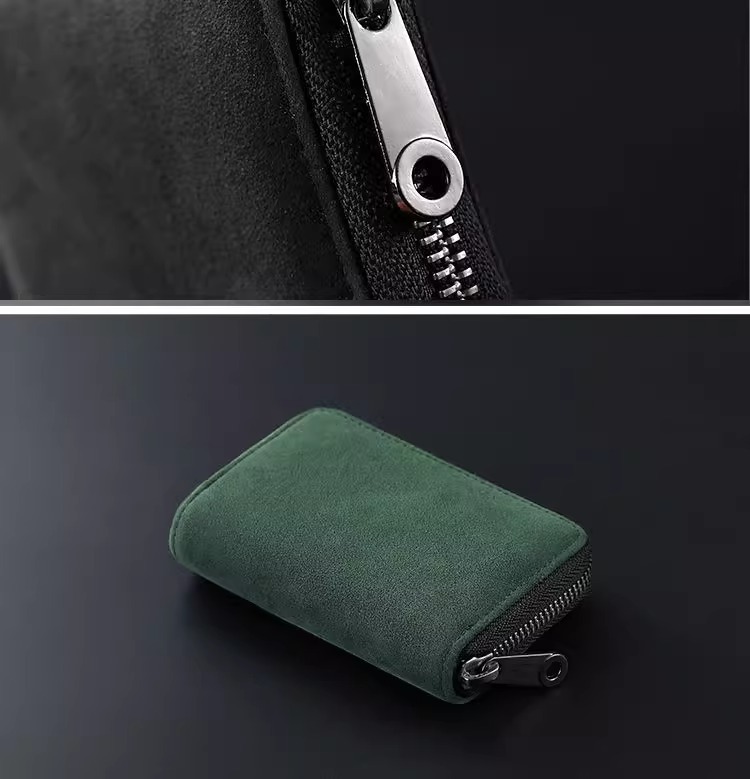 All Seasons Season Unisex Solid Color Leather Suede Zipper Card Holder