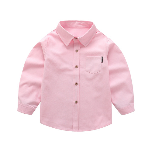 Children's Plain Color Long-Sleeve Shirt for Both Boys and Girls, Spring and Autumn Casual Collar Shirt, Boys' Spring Long-Sleeve Children's Top