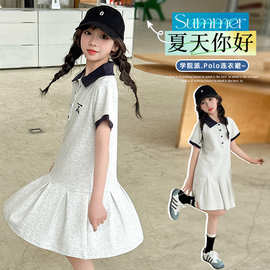 女童polo连衣裙2025夏季新款儿童韩系学院风收腰中大童百褶短裙子