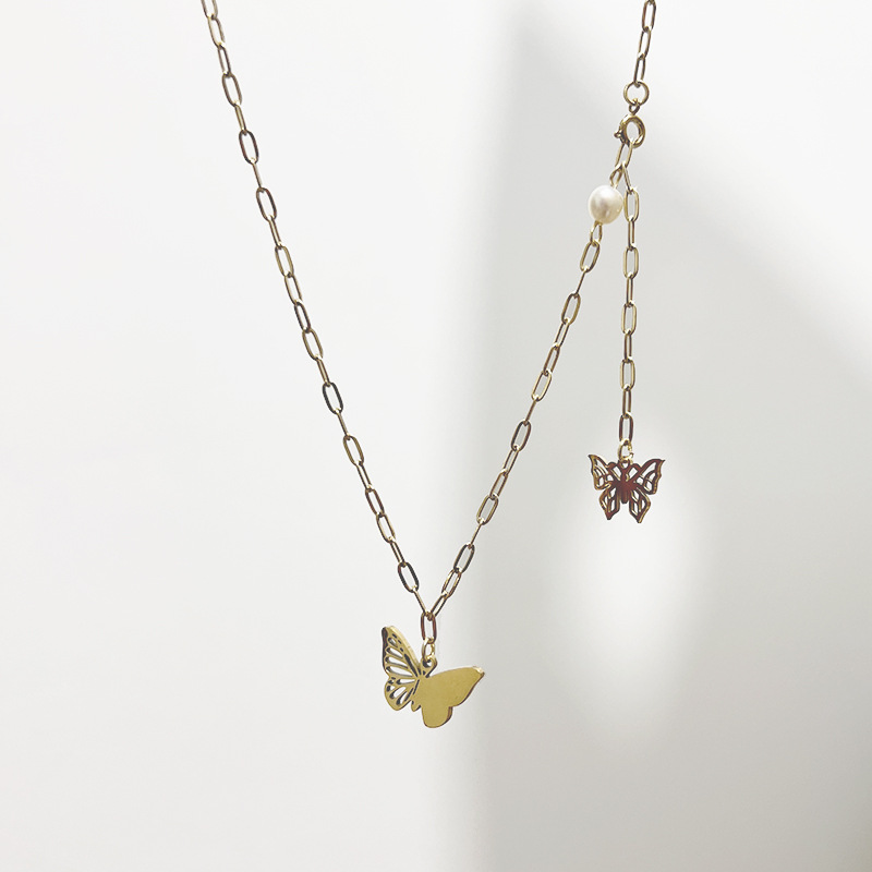 Fashion Butterfly Stainless Steel Titanium Steel Pearl Plating Hollow Out Necklace Colorza_colorza_3