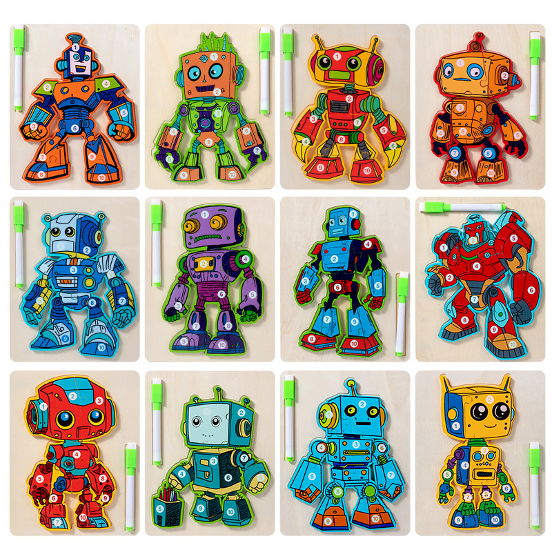 CPC CE Educación de rompecabezas para niños Bolígrafo de control de madera Entrenamiento Bloque de construcción Material de juguete Robot tridimensional dos en uno