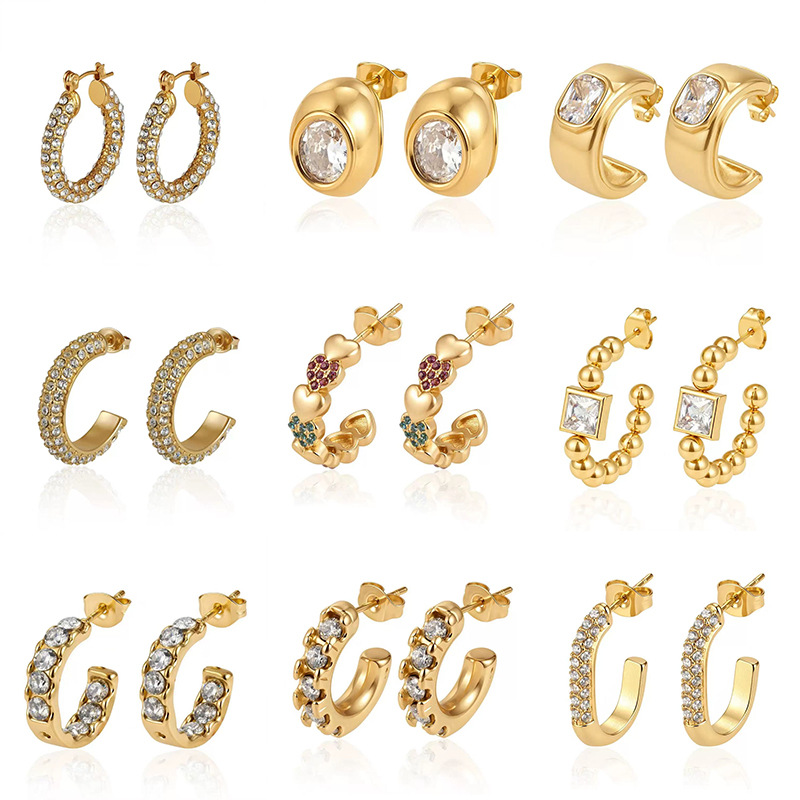 brand geometric earrings stainless steel with zircon