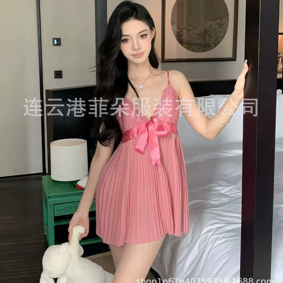 Sexy and Cute Bow Wrinkled Slimming Purple Women's Nightgown Summer Suspender Pajamas Home Wear Pure Desire Sexy and Cute Bow Wrinkled Slimming Purple Women's Nightgown Summer Suspender Pajamas Home Wear Pure Desire