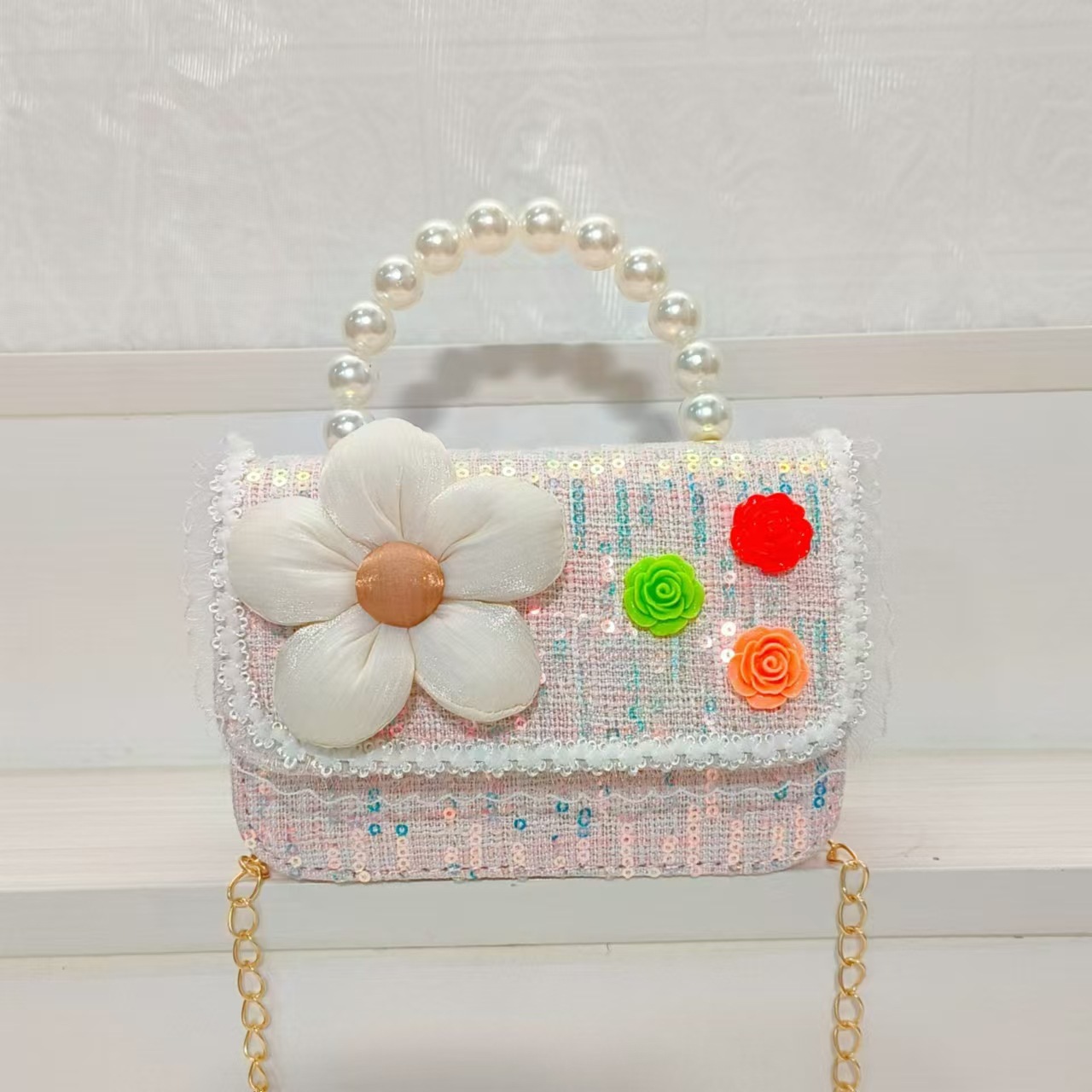 Bolso de princesa, bolso de perla, bolso de hombro, bolso de cambio, bolso de accesorios, bolso de cadena, bolso de Año Nuevo para chicas