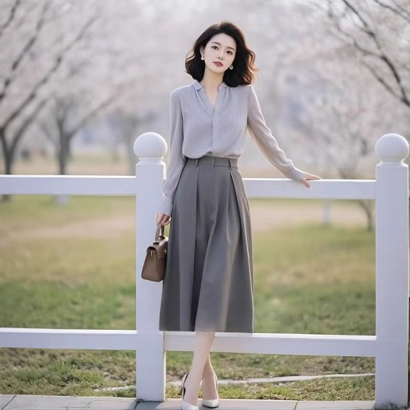 秋季新款气质穿搭一整套高级感轻奢女装通勤衬衫半身裙两件套装|undefined