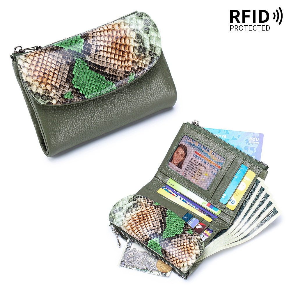 New Genuine Leather Women's Wallet Luxury Large Capacity Tri-fold RFID Soft Leather Snake-print Clutch - Thumbnail 6