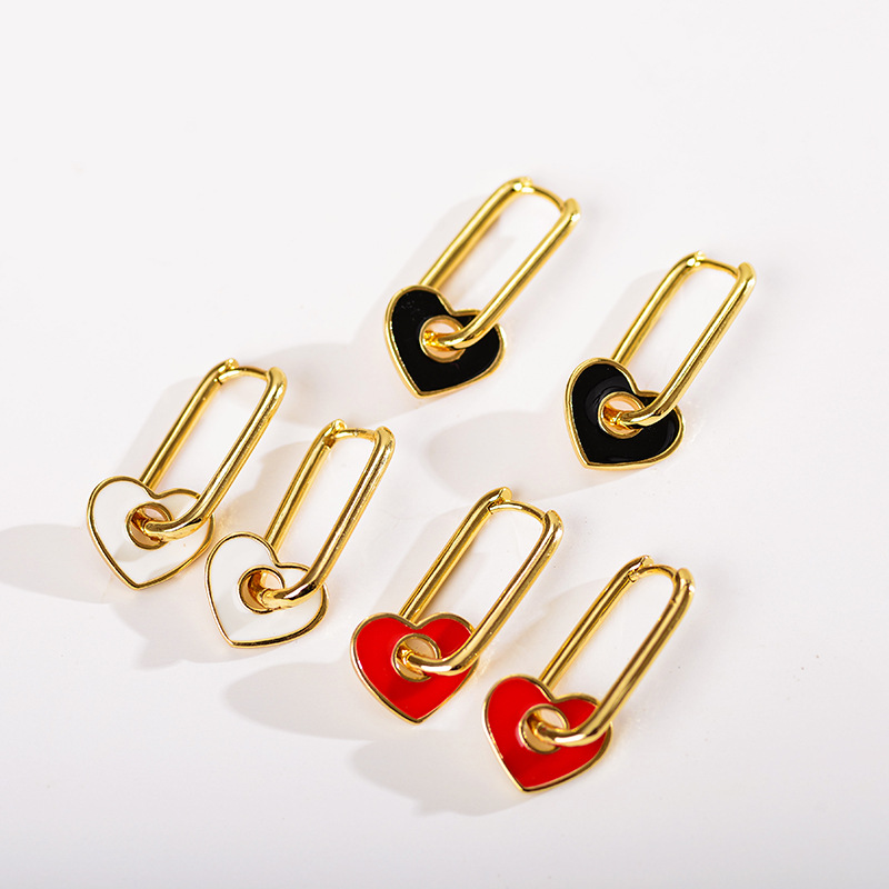 Copper Ear Needle Material 18K Real Gold Plated Plating Material 1 Pair Fashion Heart Shape Stainless Steel Polishing Enamel Drop Earrings