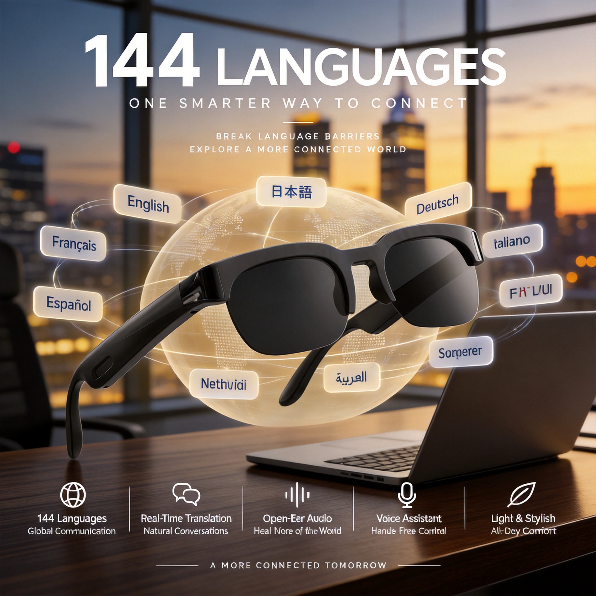 XG89AI smart glasses, wireless Bluetooth for music and calls, multi-language support, dual-channel Bluetooth, wearable