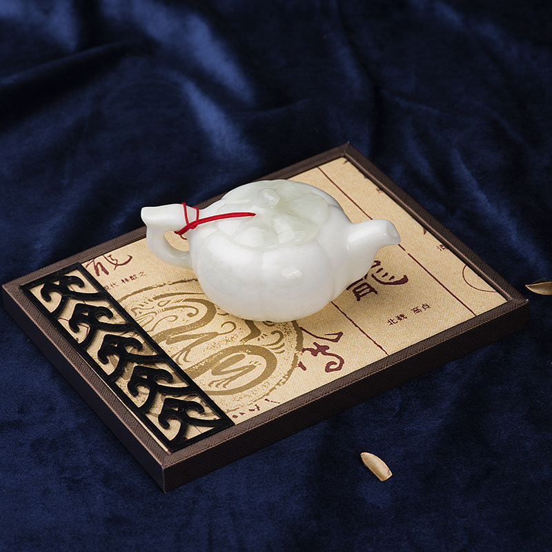 陕西蓝田玉南瓜茶壶定制商务礼品天然玉石茶具文玩高端礼品定做