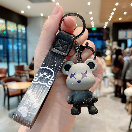 Cartoon Gradient Color Small Bear Skin Keychain Resin Internet Famous Violent Bear Summer Trend Brand Figure Bag Hangar