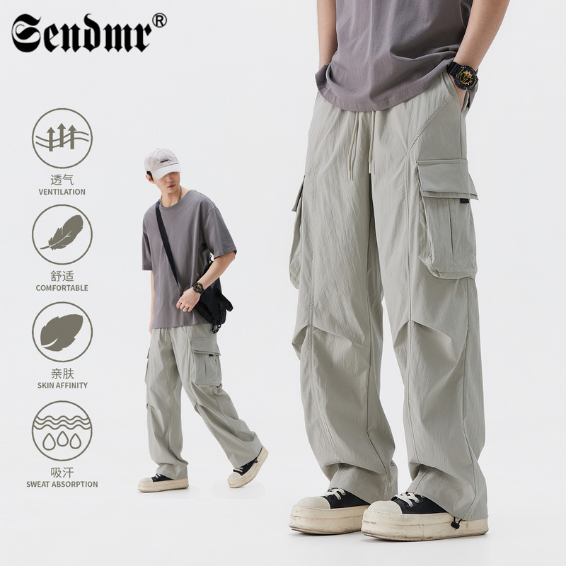 Summer Quick-Dry Multi-Pocket Cargo Pants for Men, Casual Sports American-Style Loose-Fitting Outdoor Hiking Pants, Mountain-Style Paratrooper Pants