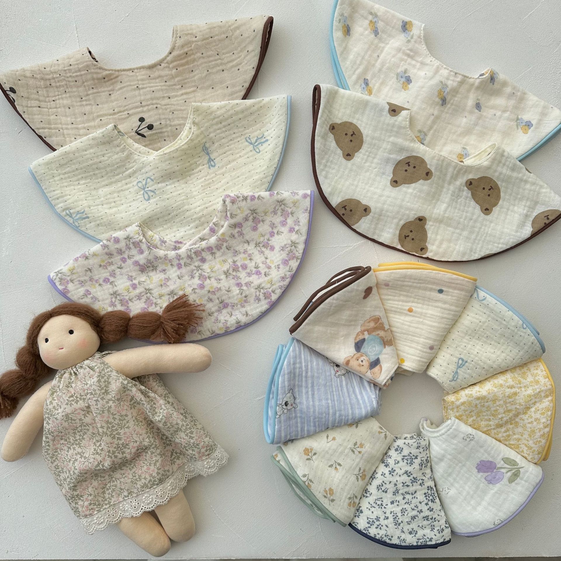 Korean Style Infant Snap-Button Pure Cotton Piping Four-Layer Saliva Towel Autumn and Winter Bib Baby Double-Sided Bib Available