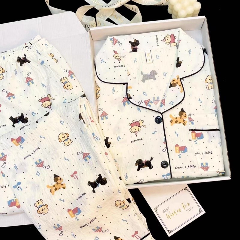 Pijamas de primavera y otoño al por mayor transfronterizos de estrellas y luna dulces pantalones cardigans de manga larga se pueden usar con un conjunto de ropa de casa
