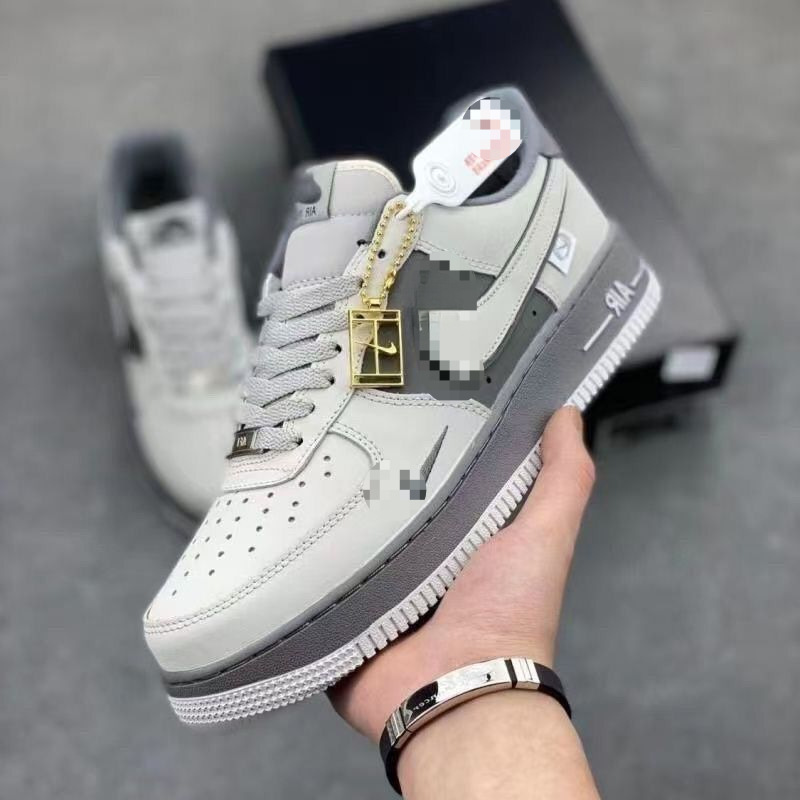 Air Force 1 Sports Casual Shoes Versatile Dark Gray Couple's Unisex Original Trendy Low-Top Sneakers with Small White Logo