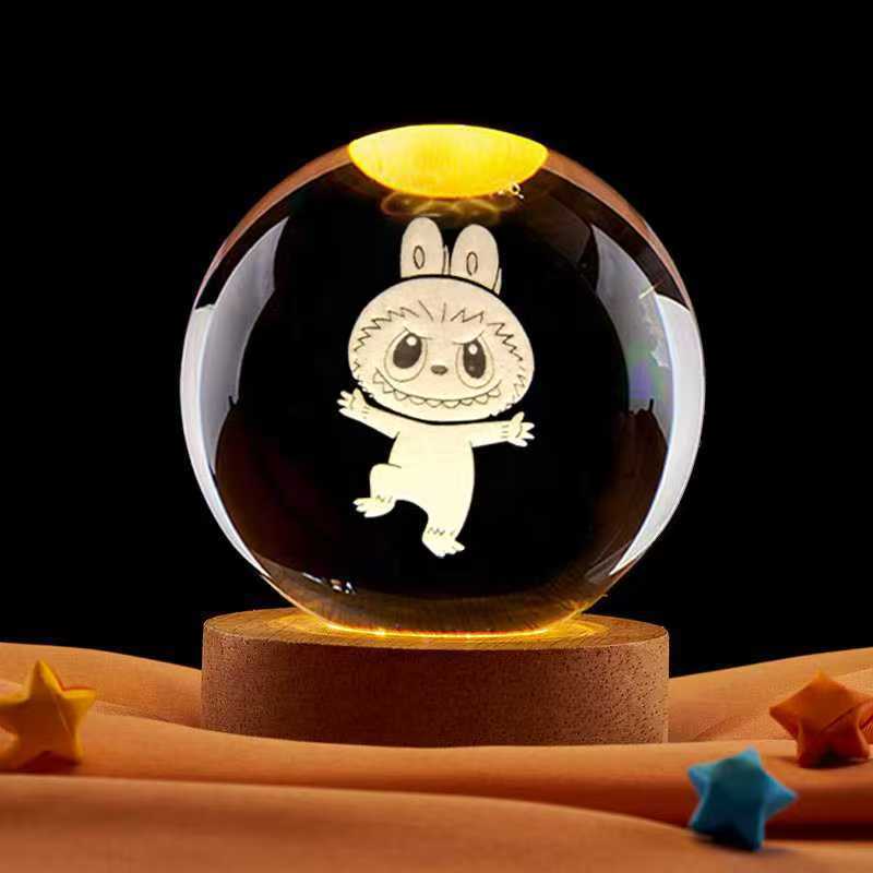 Labubu のさまざまなクリスタルボールナイトライトクリエイティブ発光装飾品デスクトップフィギュアギフト漫画かわいい|undefined
