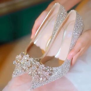 French High Heels Summer Women 2023 New Crystal Shoes Wedding Shoes Bridal Shoes Main Wedding Dress Shoes Wedding Niche